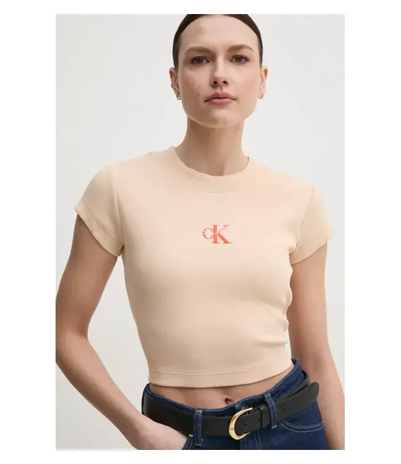 Μπλουζάκι Calvin Klein Jeans χρώμα: μπεζ, LV047AB802