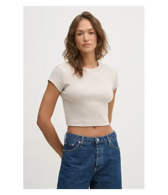 Μπλουζάκι Calvin Klein Jeans χρώμα: μπεζ, LV047AB802
