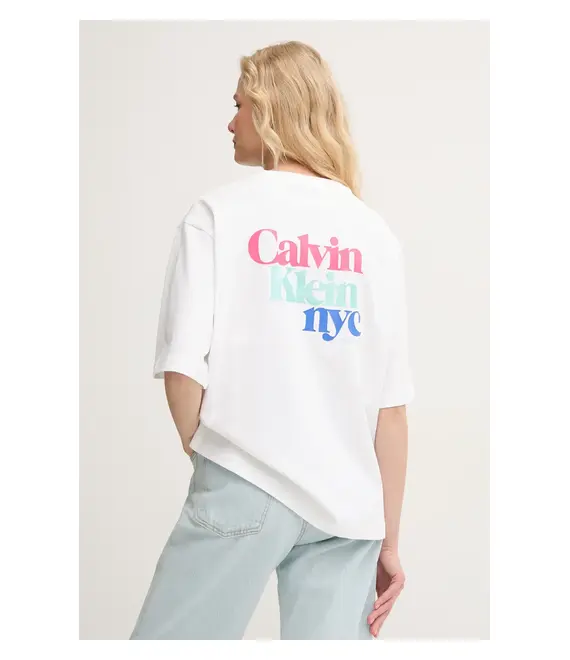 Βαμβακερό μπλουζάκι Calvin Klein Jeans γυναικείο, χρώμα: άσπρο, LV047AB813