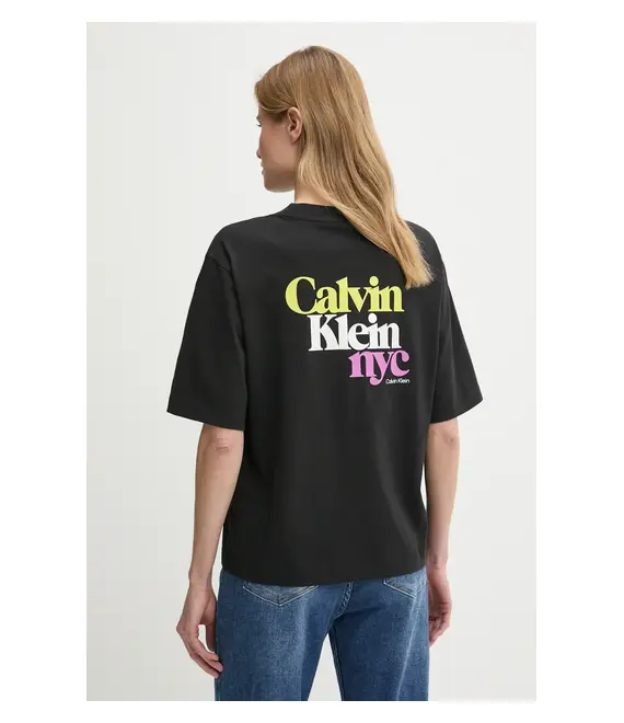 Βαμβακερό μπλουζάκι Calvin Klein Jeans γυναικείο, χρώμα: μαύρο, LV047AB813