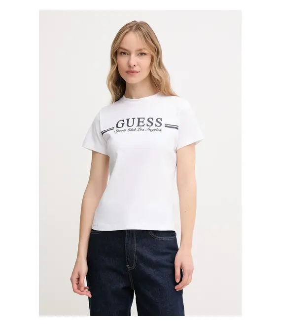 Βαμβακερό μπλουζάκι Guess γυναικείο, χρώμα: άσπρο, V5GI03 I3Z14