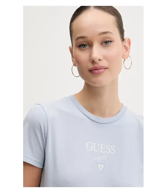 Βαμβακερό μπλουζάκι Guess Originals γυναικείο, χρώμα: μπλε, W5GI56 J1314