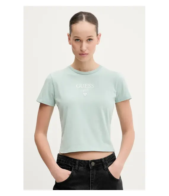 Βαμβακερό μπλουζάκι Guess Originals γυναικείο, χρώμα: πράσινο, W5GI56 J1314