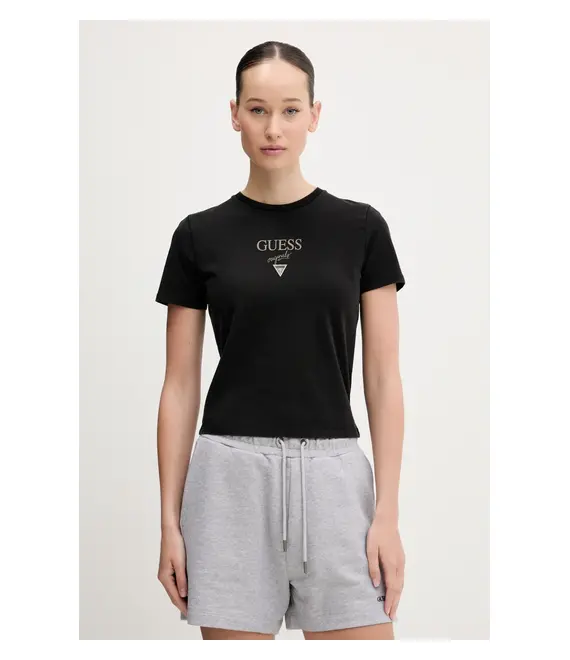 Βαμβακερό μπλουζάκι Guess Originals γυναικείο, χρώμα: μαύρο, W5GI56 J1314