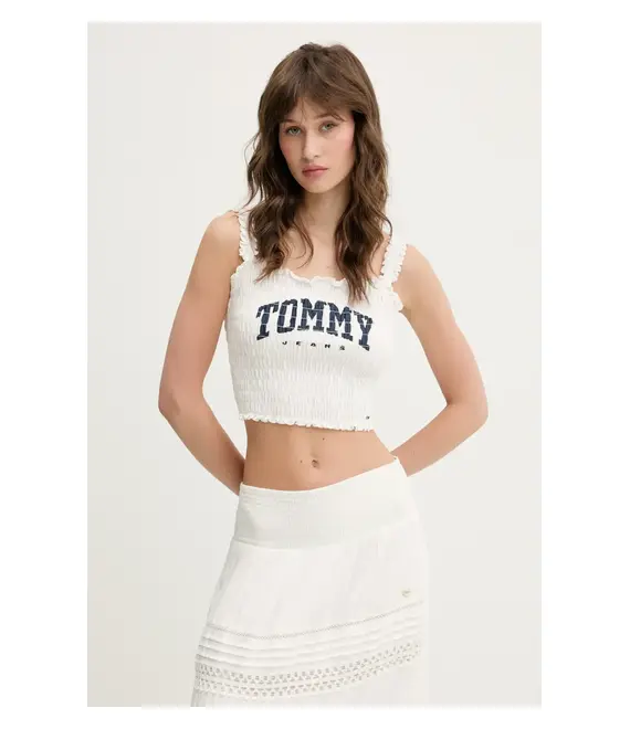Βαμβακερό τοπ Tommy Jeans χρώμα: άσπρο, DW0DW20240