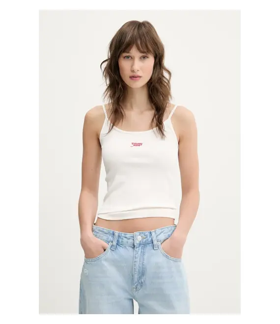 Top Tommy Jeans χρώμα: μπεζ, DW0DW20241