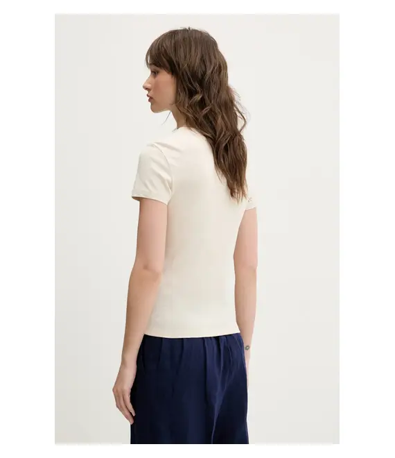 Βαμβακερό μπλουζάκι Tommy Jeans γυναικείο, χρώμα: μπεζ, DW0DW20315
