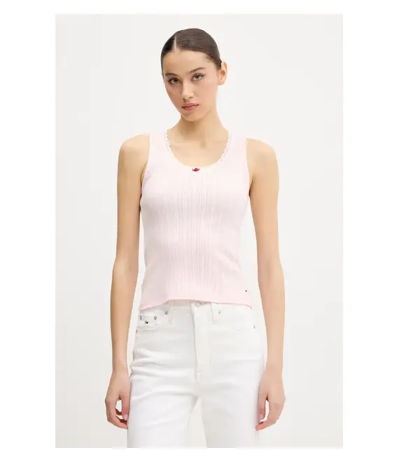 Βαμβακερό τοπ Tommy Jeans χρώμα: ροζ, DW0DW20619