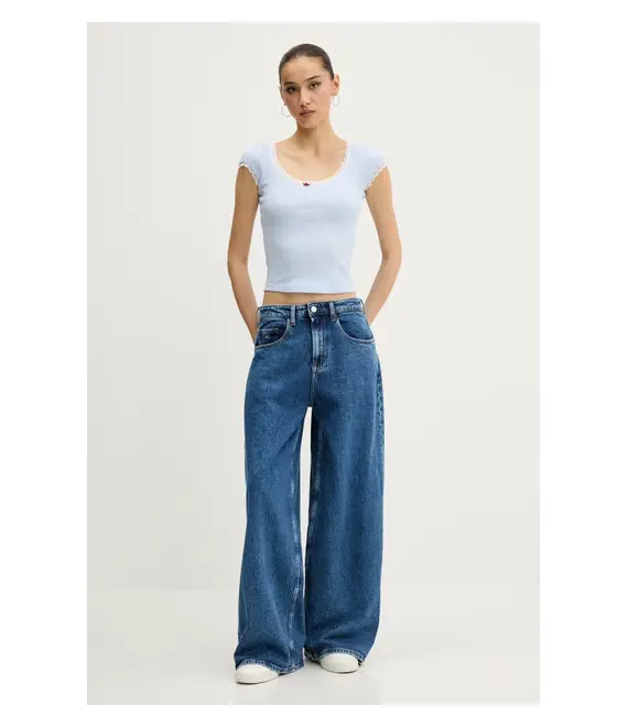 Βαμβακερό μπλουζάκι Tommy Jeans γυναικείο, χρώμα: μπλε, DW0DW20621