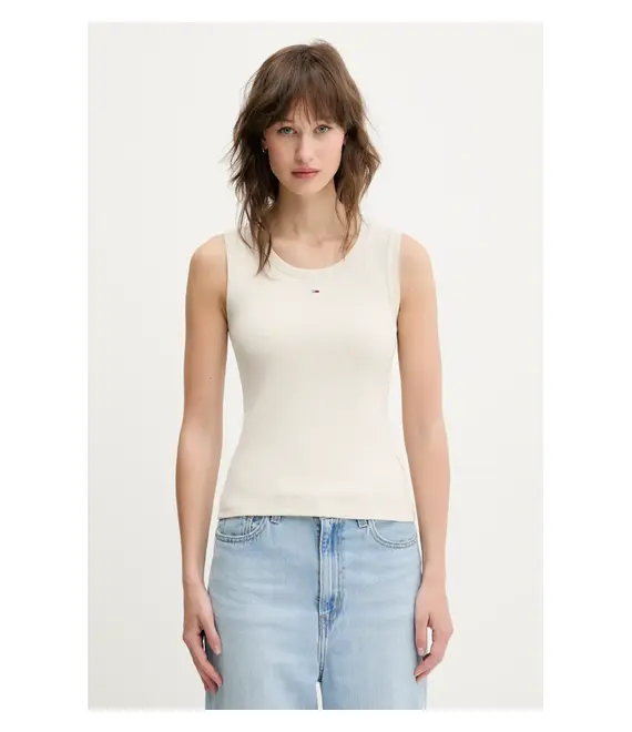 Top Tommy Jeans χρώμα: μπεζ, DW0DW20673
