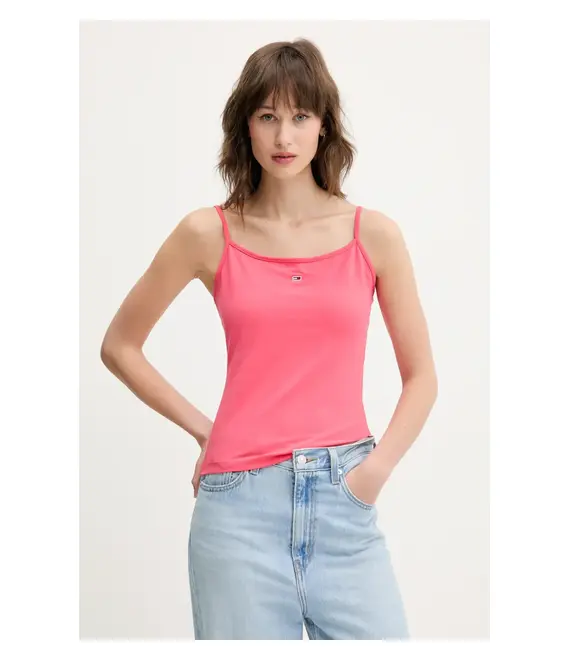 Top Tommy Jeans χρώμα: ροζ, DW0DW20675