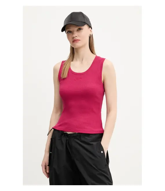 Βαμβακερό τοπ Tommy Jeans χρώμα: ροζ, DW0DW21369