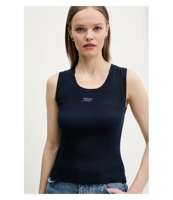 Βαμβακερό τοπ Tommy Jeans χρώμα: ναυτικό μπλε, DW0DW21369