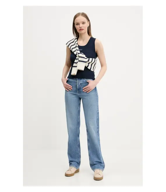 Βαμβακερό τοπ Tommy Jeans χρώμα: ναυτικό μπλε, DW0DW21369