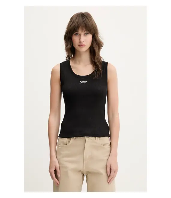Βαμβακερό τοπ Tommy Jeans χρώμα: μαύρο, DW0DW21369