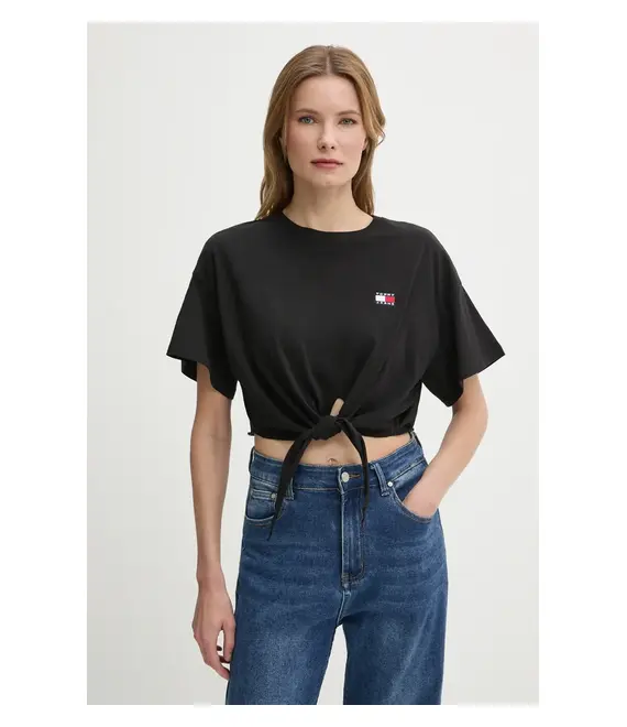 Βαμβακερό μπλουζάκι Tommy Jeans χρώμα: μαύρο, DW0DW20321