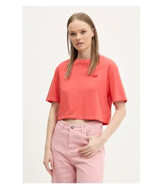 Βαμβακερό μπλουζάκι Tommy Jeans γυναικείο, χρώμα: πορτοκαλί, DW0DW20324