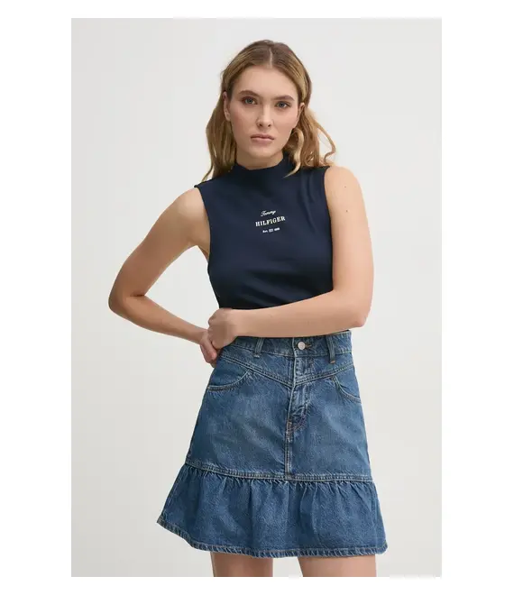 Βαμβακερό τοπ Tommy Hilfiger χρώμα: ναυτικό μπλε, WW0WW44573