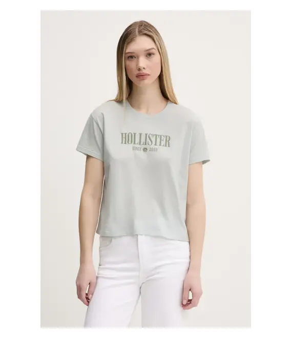 Βαμβακερό μπλουζάκι Hollister Co. γυναικείο, χρώμα: γκρι, KI357-5000