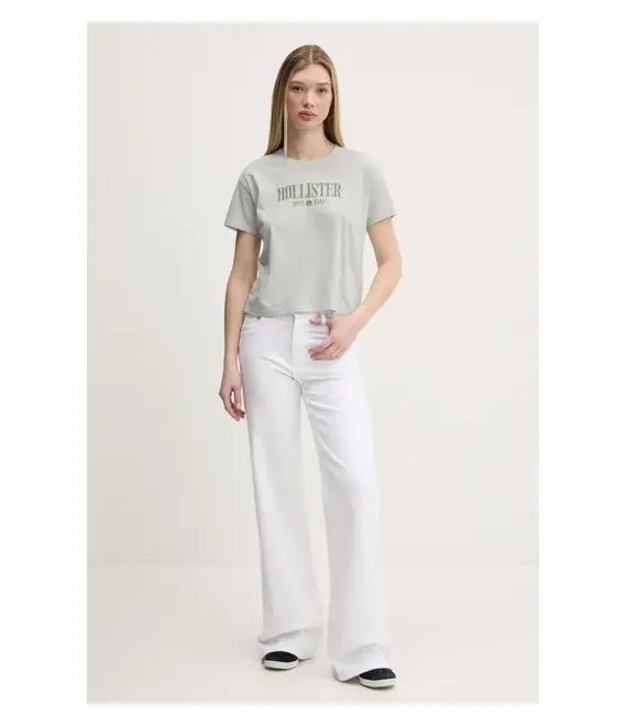 Βαμβακερό μπλουζάκι Hollister Co. γυναικείο, χρώμα: γκρι, KI357-5000