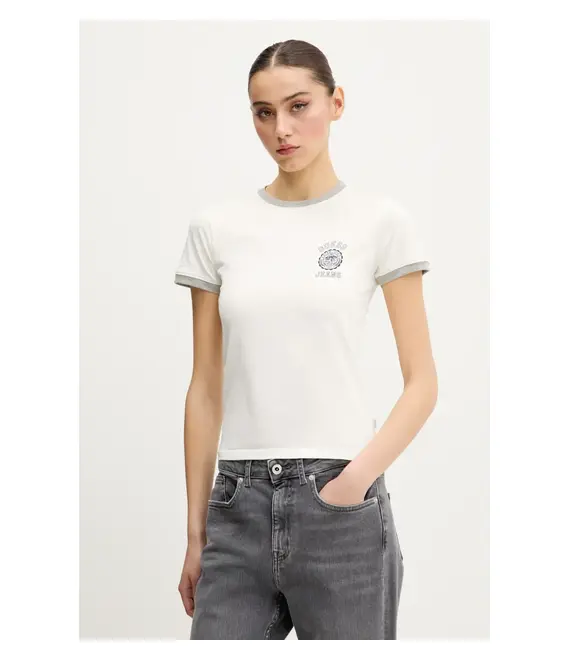 Βαμβακερό μπλουζάκι Guess Jeans γυναικείο, χρώμα: μπεζ, W5GI35 KCTX1