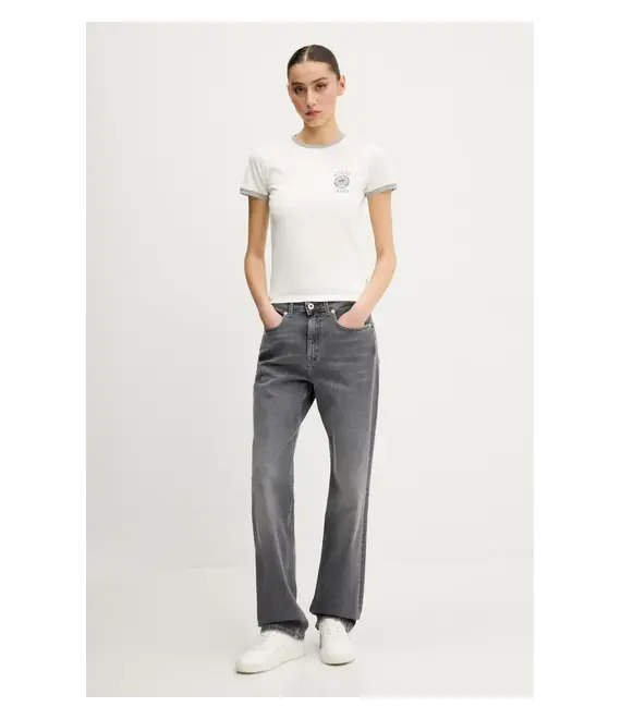 Βαμβακερό μπλουζάκι Guess Jeans γυναικείο, χρώμα: μπεζ, W5GI35 KCTX1