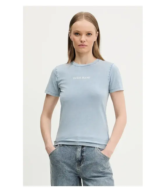 Βαμβακερό μπλουζάκι Guess Jeans γυναικείο, χρώμα: μπλε, W5GI41 KCTL1