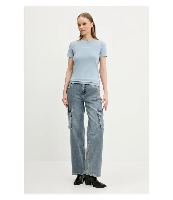 Βαμβακερό μπλουζάκι Guess Jeans γυναικείο, χρώμα: μπλε, W5GI41 KCTL1