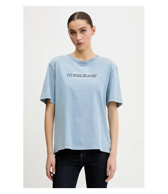 Βαμβακερό μπλουζάκι Guess Jeans γυναικείο, χρώμα: μπλε, W5GI28 KCTG1
