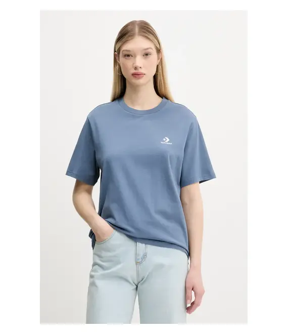 Βαμβακερό μπλουζάκι Converse χρώμα: μπλε, 10023876-A45