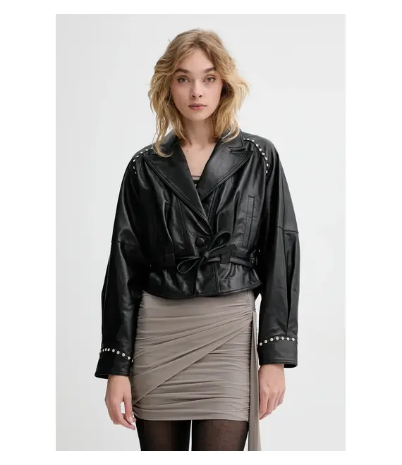 Δερμάτινο μπουφάν Blugirl Blumarine χρώμα: μαύρο, RA5085.P0356
