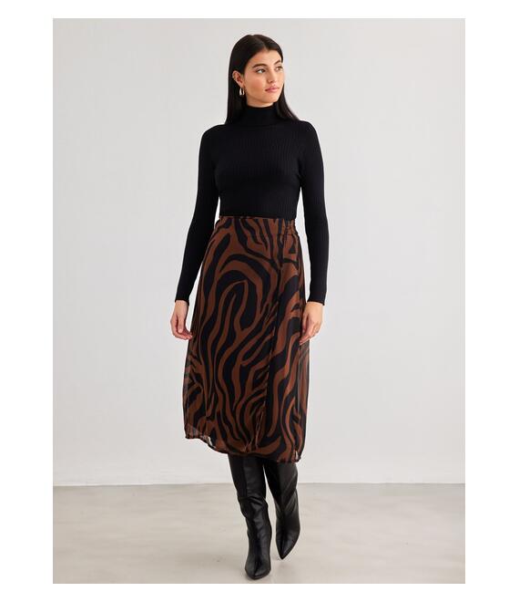 Φούστα wrap μίντι με print Pieces 17145935 - Καφέ