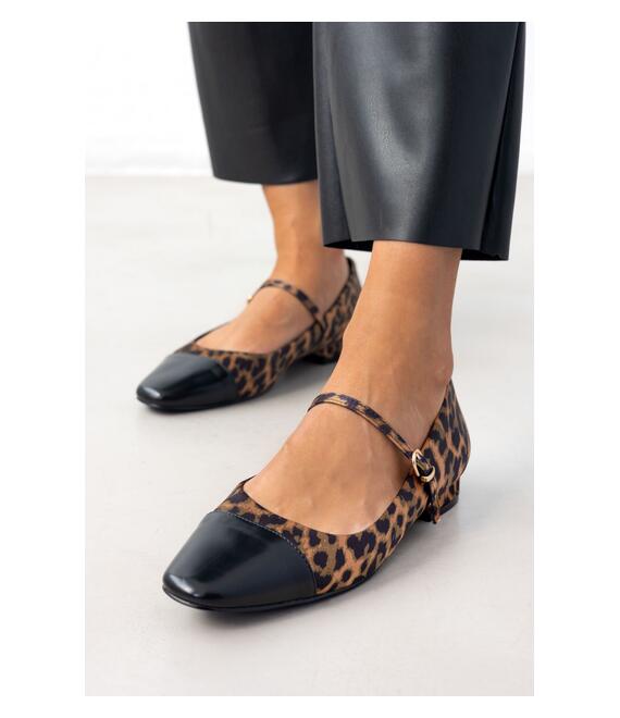 Μπαλαρίνες σατέν με λουράκι και print - Leopard
