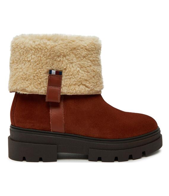 Μποτάκια Tommy Hilfiger Faux Fur Suede Roll-Down Boot FW0FW08158 Καφέ