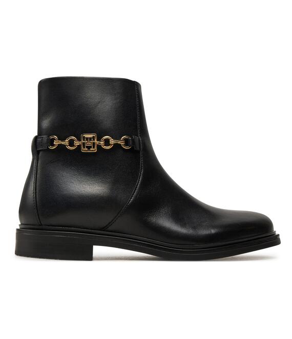 Μποτάκια Tommy Hilfiger Th Chain Leather Low Bootie FW0FW08251 Μαύρο