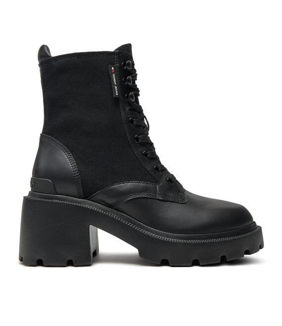 Μποτάκια Tommy Jeans Tjw Mid Heel Boot Mix Media EN0EN02556 Μαύρο