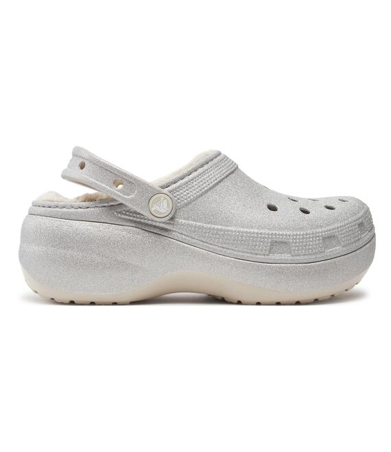 Παντόφλες Crocs Classic Platform Glitter Lined Clog W 210413 Ασημί