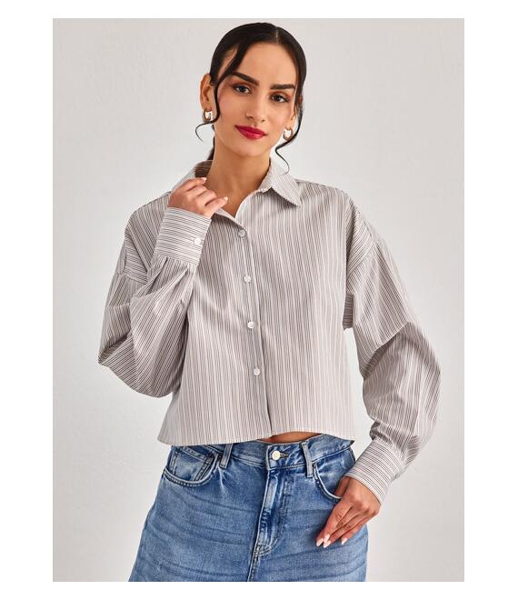 Πουκάμισο κοντό με λεπτές ρίγες Vero Moda 10316393 - Caramel