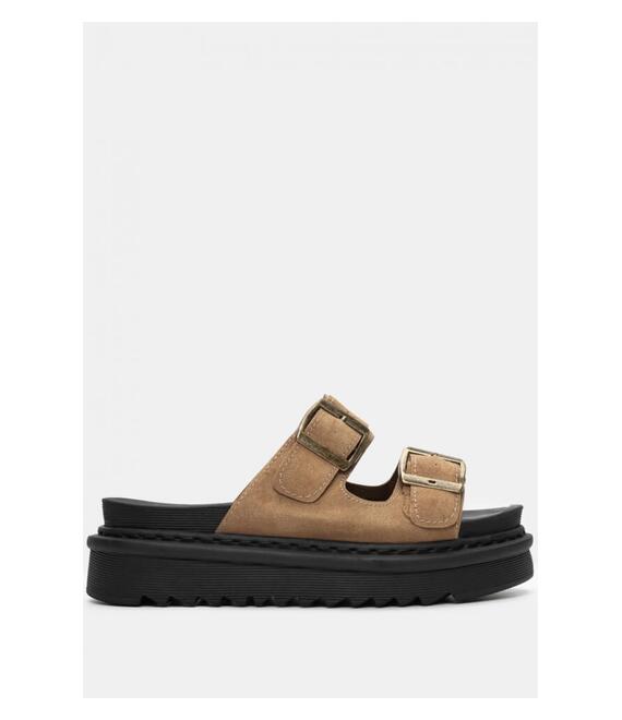Σανδάλια Flatform με Διπλές Τόκες - Λαδί