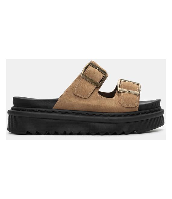 Σανδάλια Flatform με Διπλές Τόκες - Λαδί