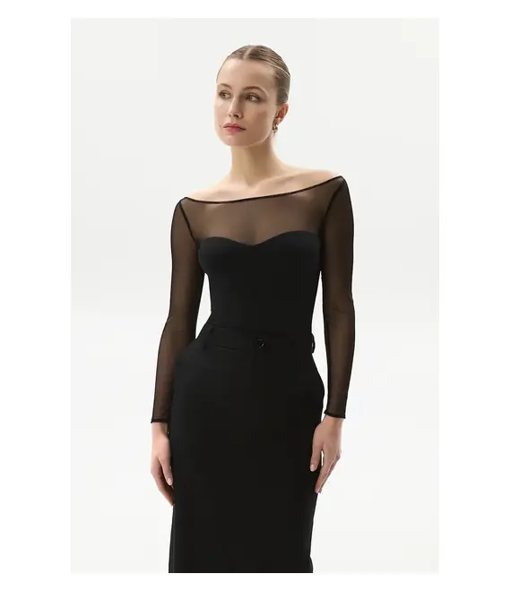 Κορμάκι Saint Body BODYSUIT BARDOT WITH MESH χρώμα: πολύχρωμο, SB.604