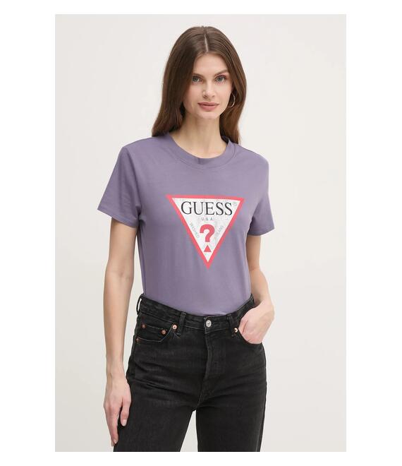 Βαμβακερό μπλουζάκι Guess γυναικείο, χρώμα: μπορντό, W2BI69 K8FQ1