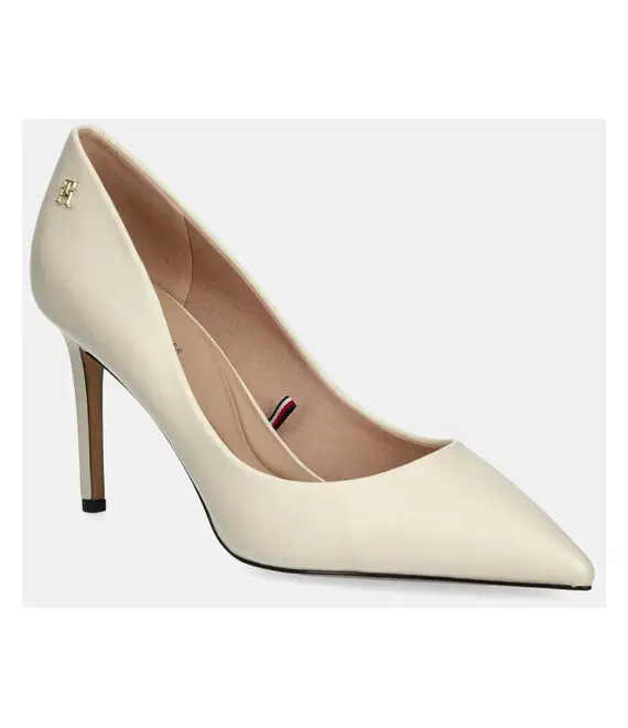 Δερμάτινες γόβες Tommy Hilfiger ESSENTIAL POINTED PUMP χρώμα: μπεζ, FW0FW07533