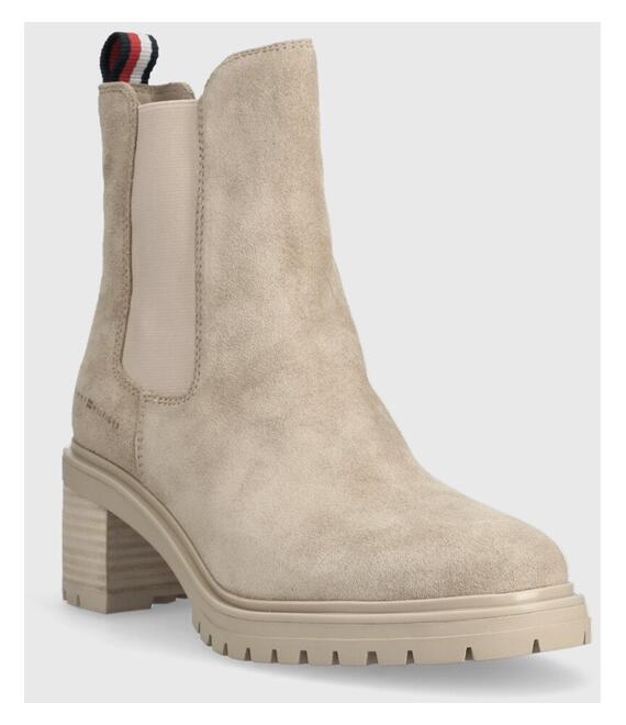 Σουέτ μπότες τσέλσι Tommy Hilfiger ESSENTIAL MIDHEEL SUEDE BOOTIE γυναικείες, χρώμα: μπεζ, FW0FW07522 F3FW0FW07522