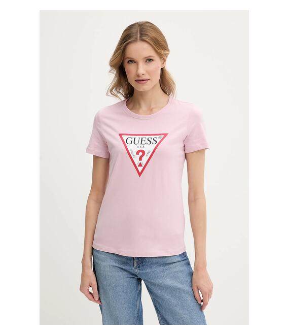 Βαμβακερό μπλουζάκι Guess χρώμα: μοβ
