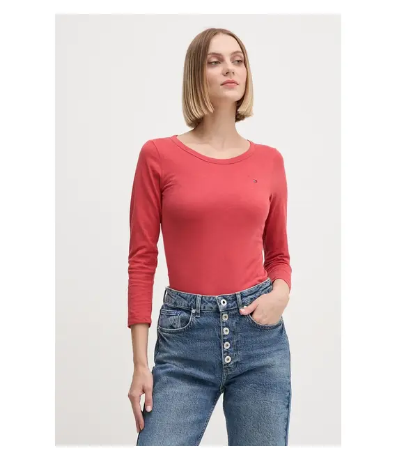 Βαμβακερή μπλούζα με μακριά μανίκια Tommy Hilfiger χρώμα: κόκκινο, WW0WW37861