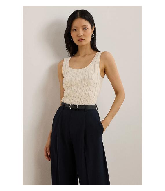 Βαμβακερό τοπ Lauren Ralph Lauren χρώμα: μπεζ