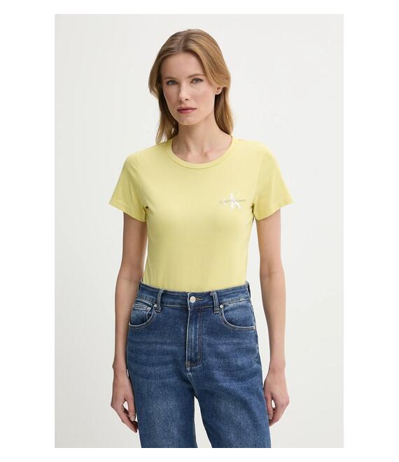 Βαμβακερό μπλουζάκι Calvin Klein Jeans 2-pack γυναικείο, χρώμα: κίτρινο, J20J219734