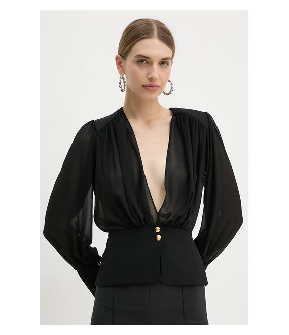 Πουκάμισο Elisabetta Franchi χρώμα: μαύρο, CA07947E2 Πουκάμισο Elisabetta Franchi χρώμα: μαύρο, CA07947E2