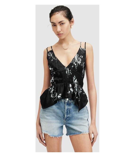 Πουκάμισο με μετάξι AllSaints TONI IONA SHIRT χρώμα: μαύρο, W001PA